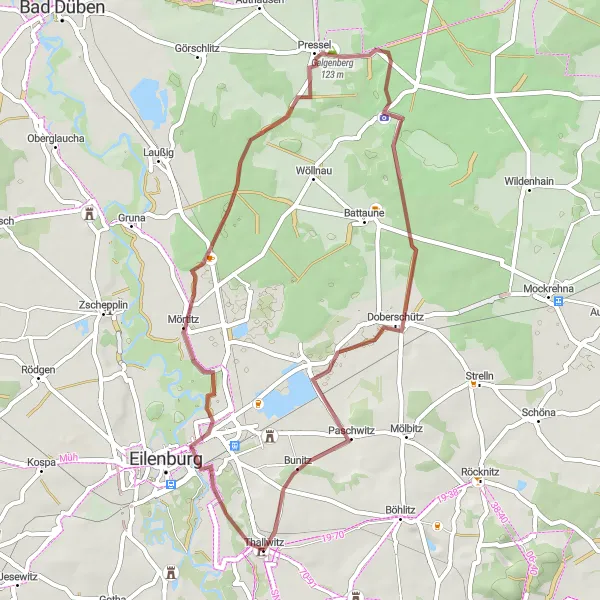 Map miniature of "The Gravel Adventure" cycling inspiration in Leipzig, Germany. Generated by Tarmacs.app cycling route planner