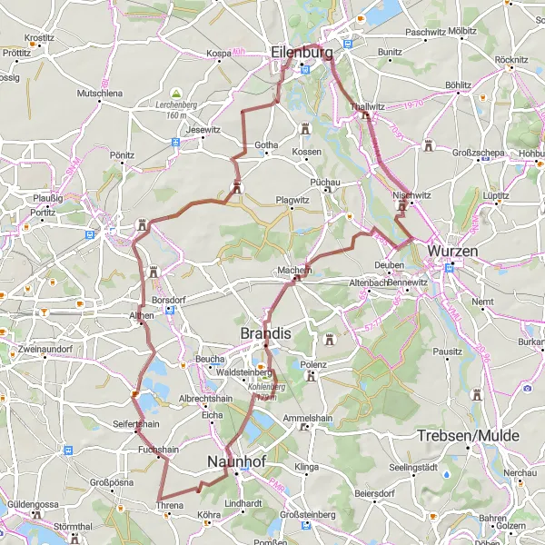 Karten-Miniaturansicht der Radinspiration "Abenteuerliche Gravel-Tour um Thallwitz" in Leipzig, Germany. Erstellt vom Tarmacs.app-Routenplaner für Radtouren