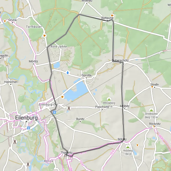 Karten-Miniaturansicht der Radinspiration "Kurze Straßenradtour um Thallwitz" in Leipzig, Germany. Erstellt vom Tarmacs.app-Routenplaner für Radtouren