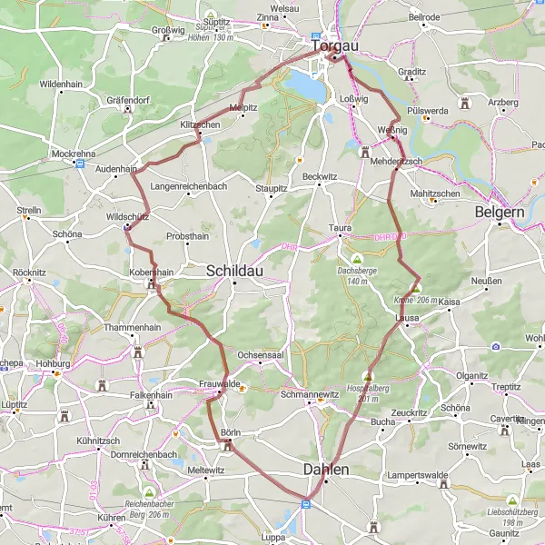 Map miniature of "Scenic Gravel Tour from Torgau" cycling inspiration in Leipzig, Germany. Generated by Tarmacs.app cycling route planner