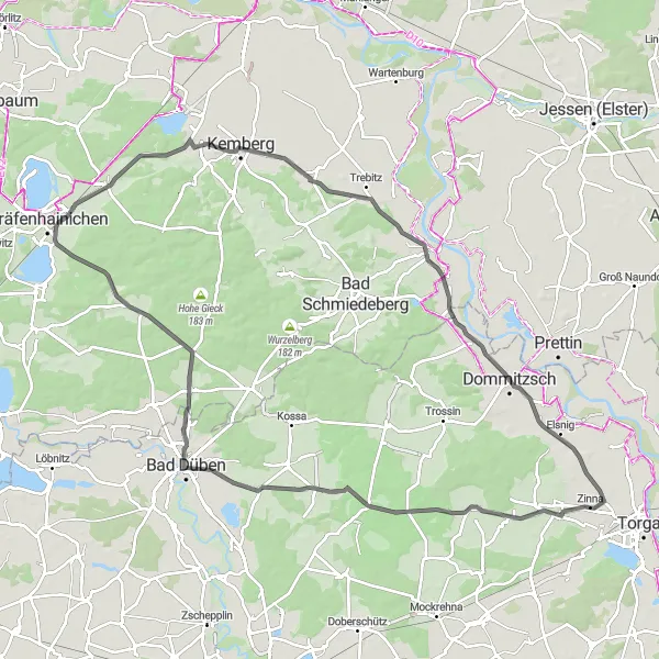 Map miniature of "The Pretzsch Adventure" cycling inspiration in Leipzig, Germany. Generated by Tarmacs.app cycling route planner