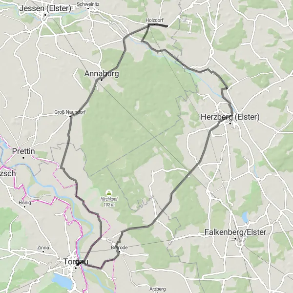 Map miniature of "The Rosenfeld Loop" cycling inspiration in Leipzig, Germany. Generated by Tarmacs.app cycling route planner