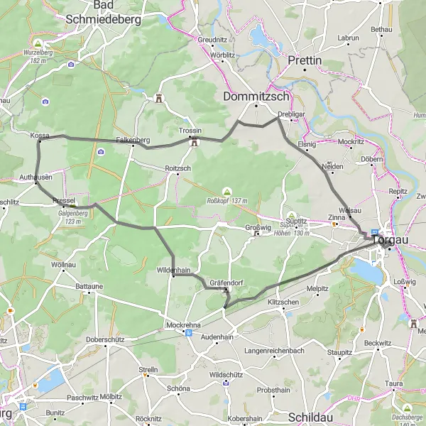 Map miniature of "Idyllic Gräfendorf Loop" cycling inspiration in Leipzig, Germany. Generated by Tarmacs.app cycling route planner