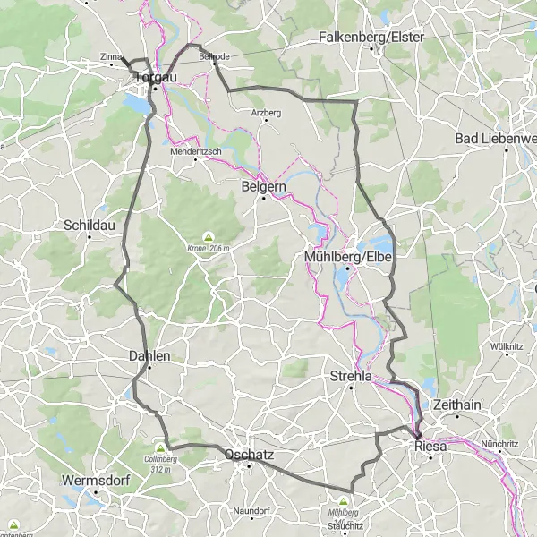 Karten-Miniaturansicht der Radinspiration "Schlösser und Aussichtspunkte entlang der Elbe" in Leipzig, Germany. Erstellt vom Tarmacs.app-Routenplaner für Radtouren
