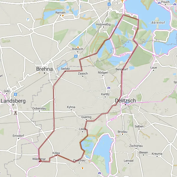 Map miniature of "Gravel Adventure to Großer Goitzschesee" cycling inspiration in Leipzig, Germany. Generated by Tarmacs.app cycling route planner