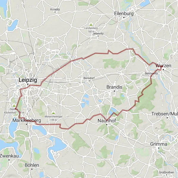 Karten-Miniaturansicht der Radinspiration "Abenteuerlicher Gravel-Rundweg nach Nepperwitz und Fuchsberge" in Leipzig, Germany. Erstellt vom Tarmacs.app-Routenplaner für Radtouren