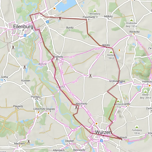 Map miniature of "Country Gravel Adventure" cycling inspiration in Leipzig, Germany. Generated by Tarmacs.app cycling route planner