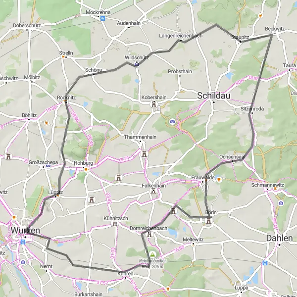 Karten-Miniaturansicht der Radinspiration "Bergische Höhen und grüne Täler Rundkurs" in Leipzig, Germany. Erstellt vom Tarmacs.app-Routenplaner für Radtouren