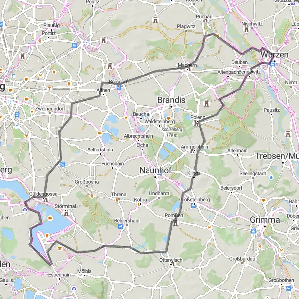 Map miniature of "Scenic Road Tour" cycling inspiration in Leipzig, Germany. Generated by Tarmacs.app cycling route planner