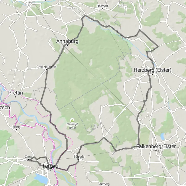 Map miniature of "Torgau and the Heart of Elster" cycling inspiration in Leipzig, Germany. Generated by Tarmacs.app cycling route planner