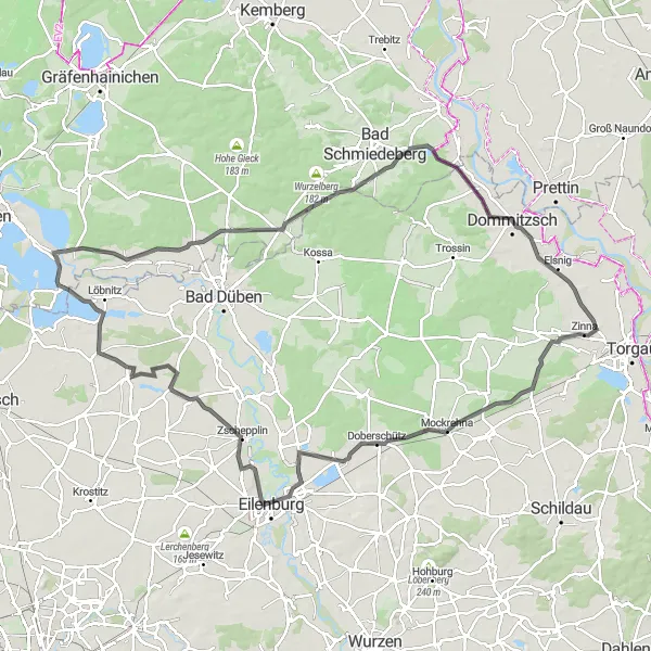 Map miniature of "The Zinna Circuit" cycling inspiration in Leipzig, Germany. Generated by Tarmacs.app cycling route planner