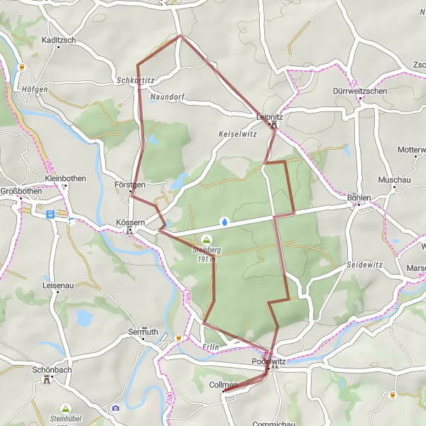 Karten-Miniaturansicht der Radinspiration "Kurze Schottertour durch die Umgebung" in Leipzig, Germany. Erstellt vom Tarmacs.app-Routenplaner für Radtouren