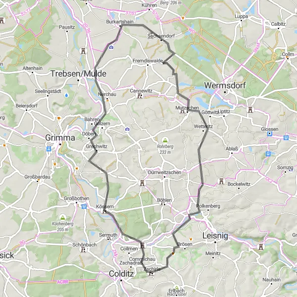 Karten-Miniaturansicht der Radinspiration "Der Commichau Erlebniskurs" in Leipzig, Germany. Erstellt vom Tarmacs.app-Routenplaner für Radtouren