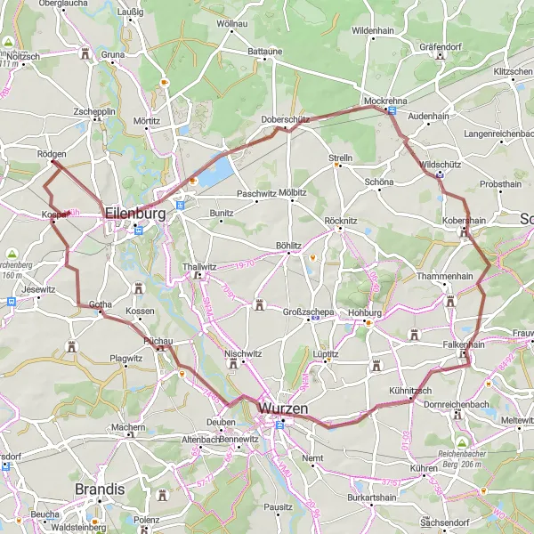 Map miniature of "Eilenburg Gravel Adventure" cycling inspiration in Leipzig, Germany. Generated by Tarmacs.app cycling route planner