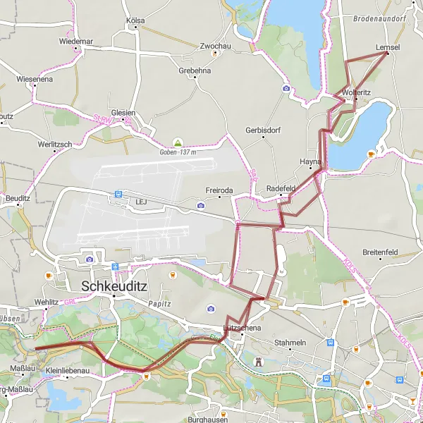 Map miniature of "Lützschena Loop" cycling inspiration in Leipzig, Germany. Generated by Tarmacs.app cycling route planner