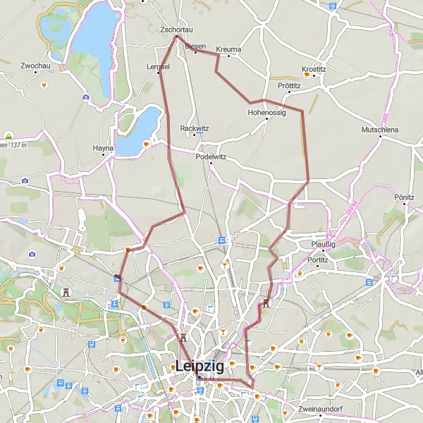 Map miniature of "Leipzig Explore & Hills Challenge" cycling inspiration in Leipzig, Germany. Generated by Tarmacs.app cycling route planner
