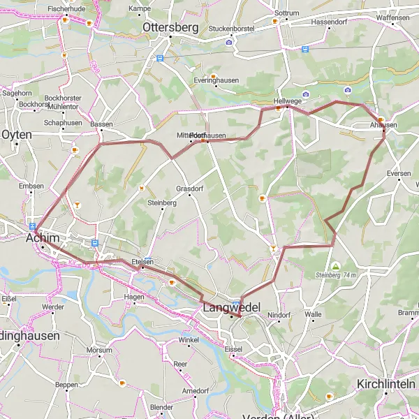 Map miniature of "Bassen Exploration" cycling inspiration in Lüneburg, Germany. Generated by Tarmacs.app cycling route planner