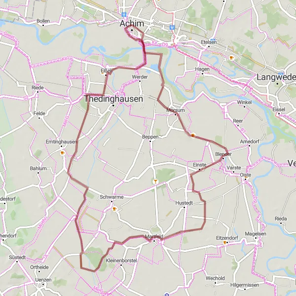 Karten-Miniaturansicht der Radinspiration "Rundfahrt durch Achim und Umgebung" in Lüneburg, Germany. Erstellt vom Tarmacs.app-Routenplaner für Radtouren