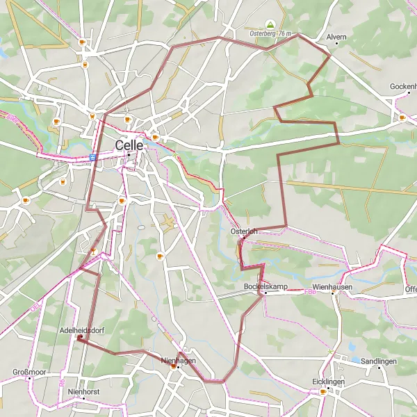 Karten-Miniaturansicht der Radinspiration "Abenteuerliche Gravel-Tour von Adelheidsdorf nach Nienhagen" in Lüneburg, Germany. Erstellt vom Tarmacs.app-Routenplaner für Radtouren