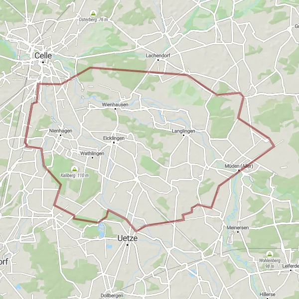 Map miniature of "Scenic Gravel Loop through Ahnsbeck" cycling inspiration in Lüneburg, Germany. Generated by Tarmacs.app cycling route planner