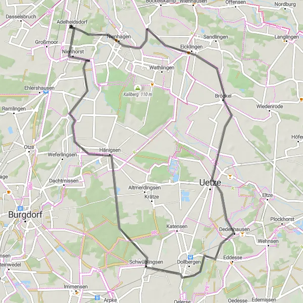 Map miniature of "Road Tour through Lüneburg's Countryside" cycling inspiration in Lüneburg, Germany. Generated by Tarmacs.app cycling route planner