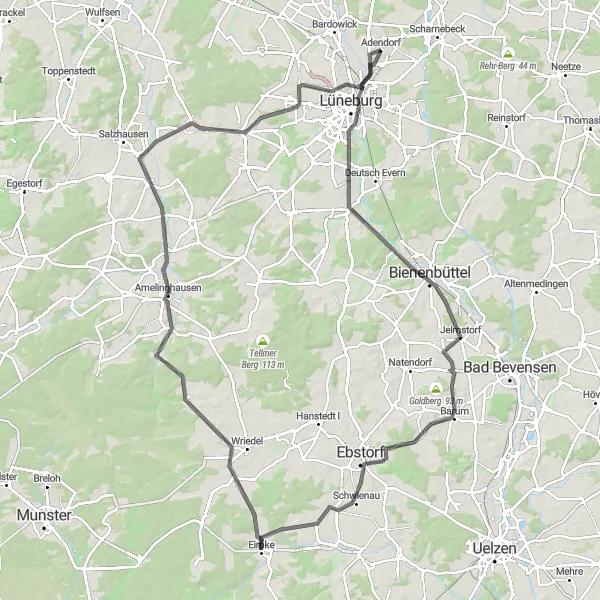 Map miniature of "Lüneburg Abbey Road Challenge" cycling inspiration in Lüneburg, Germany. Generated by Tarmacs.app cycling route planner