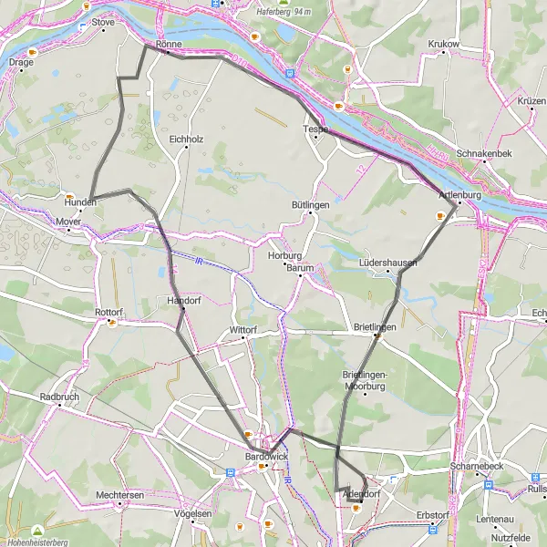 Map miniature of "Lüneburg Countryside Road Ride" cycling inspiration in Lüneburg, Germany. Generated by Tarmacs.app cycling route planner