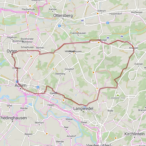 Karten-Miniaturansicht der Radinspiration "Gravel-Tour durch Funkberg und Oyten" in Lüneburg, Germany. Erstellt vom Tarmacs.app-Routenplaner für Radtouren