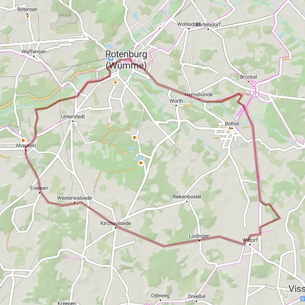Map miniature of "Scenic Gravel Ride to Rotenburg (Wümme)" cycling inspiration in Lüneburg, Germany. Generated by Tarmacs.app cycling route planner
