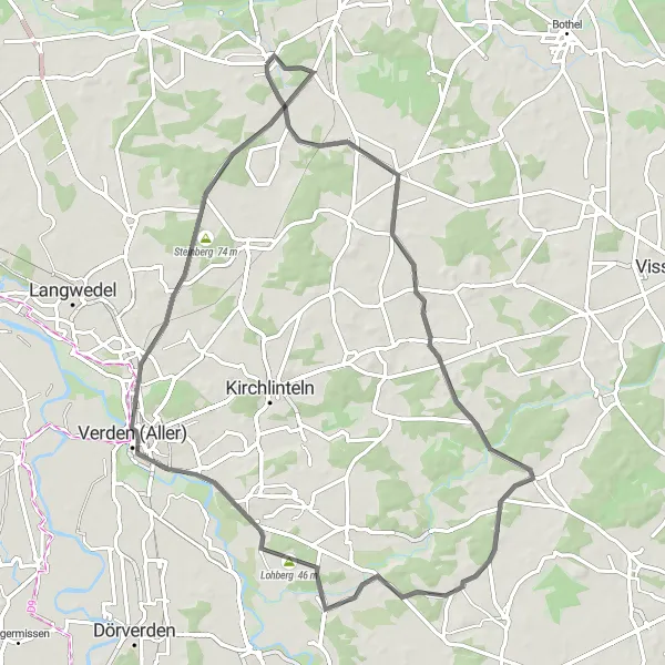 Map miniature of "Kirchwalsede and Bünte Road Route" cycling inspiration in Lüneburg, Germany. Generated by Tarmacs.app cycling route planner