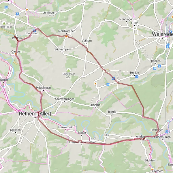 Map miniature of "Rethem Adventure" cycling inspiration in Lüneburg, Germany. Generated by Tarmacs.app cycling route planner