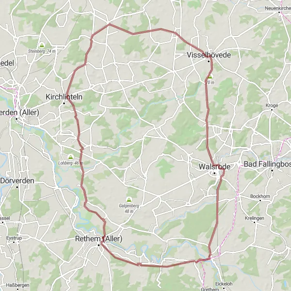 Map miniature of "Ahlden – Burghof Rethem Gravel Explorer" cycling inspiration in Lüneburg, Germany. Generated by Tarmacs.app cycling route planner