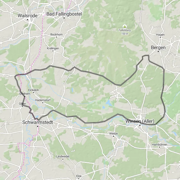 Karten-Miniaturansicht der Radinspiration "Ostenholz und Wolthausen Route" in Lüneburg, Germany. Erstellt vom Tarmacs.app-Routenplaner für Radtouren