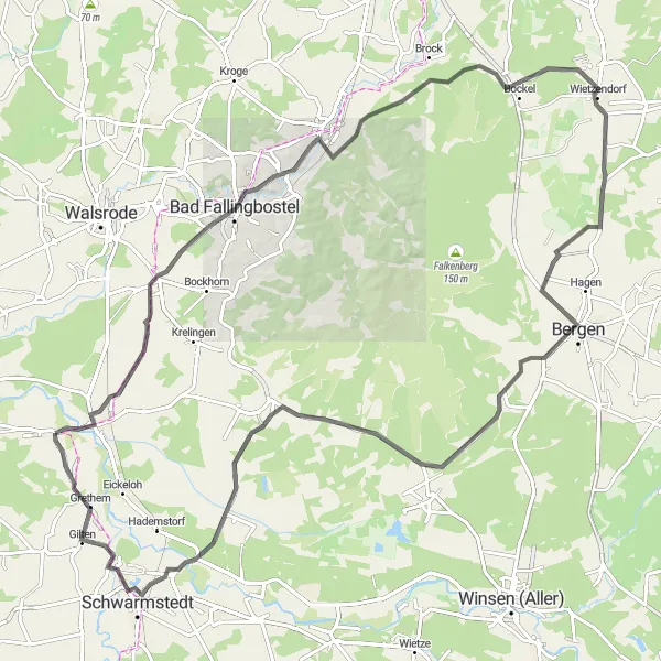Karten-Miniaturansicht der Radinspiration "Bad Fallingbostel und Bleckmar Tour" in Lüneburg, Germany. Erstellt vom Tarmacs.app-Routenplaner für Radtouren