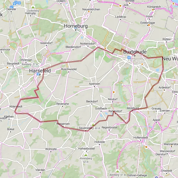 Map miniature of "Ahlerstedt - Distinctive Gravel Round-trip Cycling Route" cycling inspiration in Lüneburg, Germany. Generated by Tarmacs.app cycling route planner