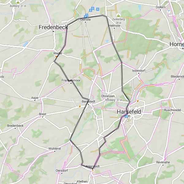 Karten-Miniaturansicht der Radinspiration "Bargstedt und Deinste Rundweg" in Lüneburg, Germany. Erstellt vom Tarmacs.app-Routenplaner für Radtouren