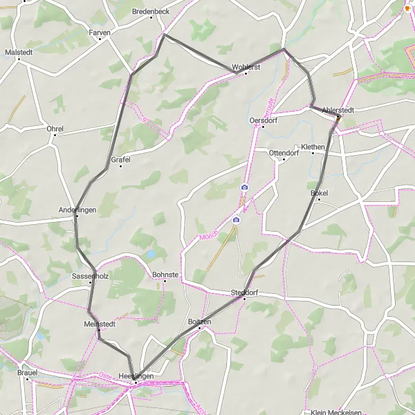 Karten-Miniaturansicht der Radinspiration "Heeslingen und Kakerbeck Tour" in Lüneburg, Germany. Erstellt vom Tarmacs.app-Routenplaner für Radtouren