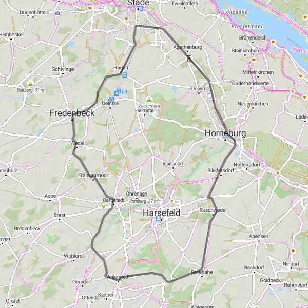 Karten-Miniaturansicht der Radinspiration "Durch die Marsch und Horneburg" in Lüneburg, Germany. Erstellt vom Tarmacs.app-Routenplaner für Radtouren