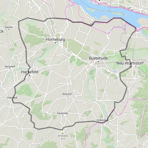 Karten-Miniaturansicht der Radinspiration "Malerische Route um Buxtehude" in Lüneburg, Germany. Erstellt vom Tarmacs.app-Routenplaner für Radtouren