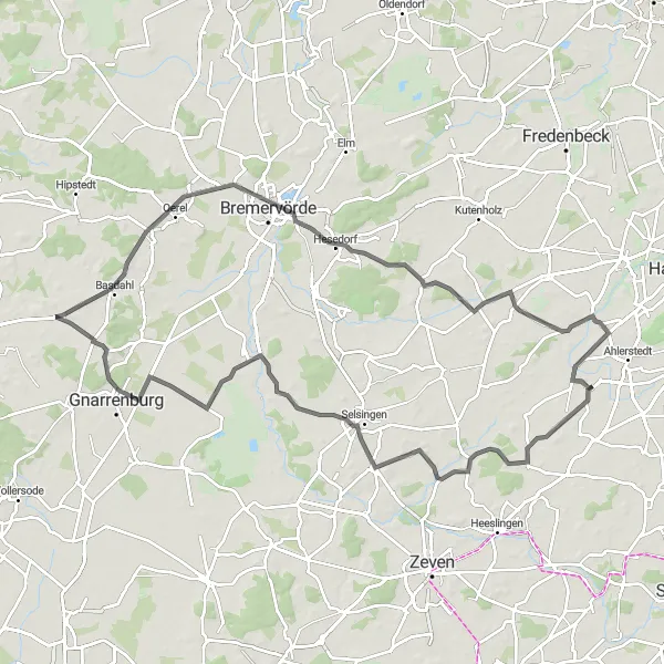 Map miniature of "Ahlerstedt Round-trip Cycling Route" cycling inspiration in Lüneburg, Germany. Generated by Tarmacs.app cycling route planner