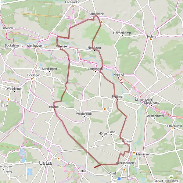 Map miniature of "Gravel Adventure in Ahnsbeck" cycling inspiration in Lüneburg, Germany. Generated by Tarmacs.app cycling route planner