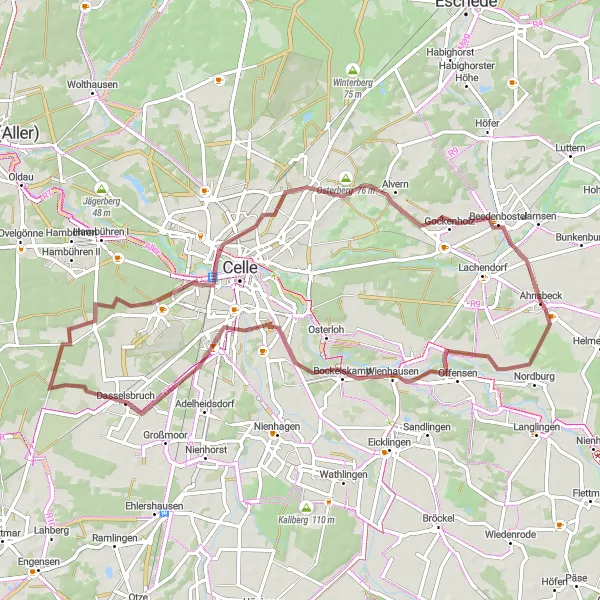 Map miniature of "Enchanting Trail to Wienhausen" cycling inspiration in Lüneburg, Germany. Generated by Tarmacs.app cycling route planner