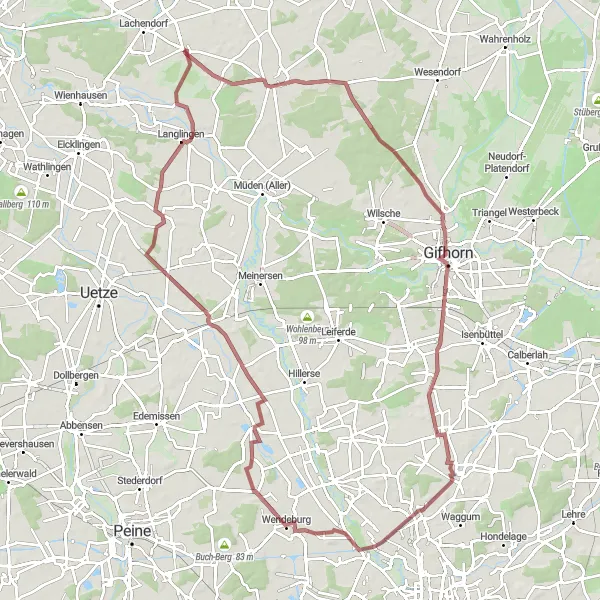 Map miniature of "The Magical Journey through Gifhorn Land" cycling inspiration in Lüneburg, Germany. Generated by Tarmacs.app cycling route planner