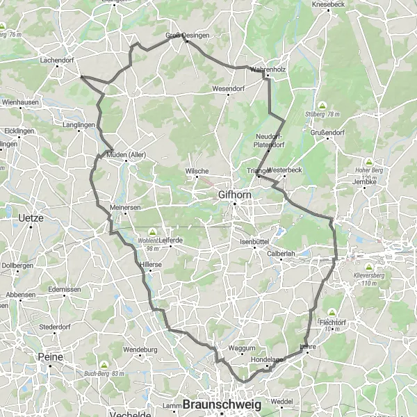 Map miniature of "On the Trail of Weser Renaissance" cycling inspiration in Lüneburg, Germany. Generated by Tarmacs.app cycling route planner