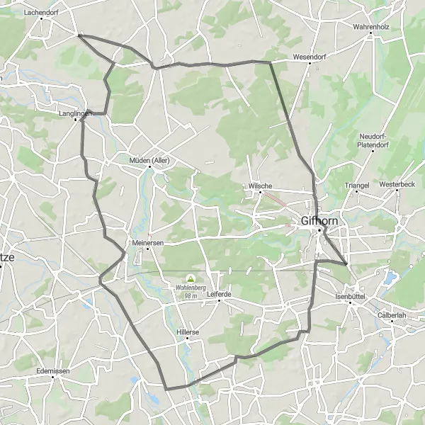 Map miniature of "Ummern Road Loop" cycling inspiration in Lüneburg, Germany. Generated by Tarmacs.app cycling route planner