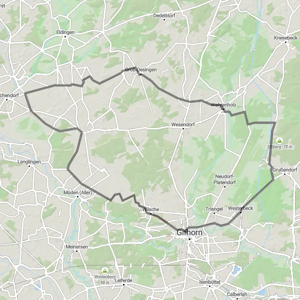 Map miniature of "The Zippersberg Challenge" cycling inspiration in Lüneburg, Germany. Generated by Tarmacs.app cycling route planner