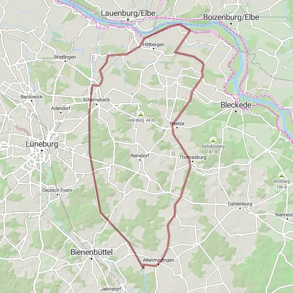 Map miniature of "Wulfstorf Gravel Adventure" cycling inspiration in Lüneburg, Germany. Generated by Tarmacs.app cycling route planner