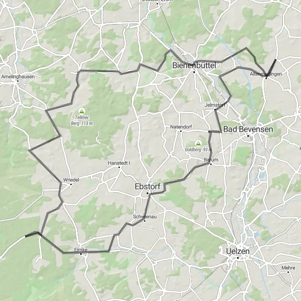 Karten-Miniaturansicht der Radinspiration "Ebstorf und Betzendorf Radtour" in Lüneburg, Germany. Erstellt vom Tarmacs.app-Routenplaner für Radtouren