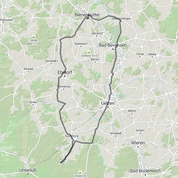 Map miniature of "Emmendorf Discovery" cycling inspiration in Lüneburg, Germany. Generated by Tarmacs.app cycling route planner