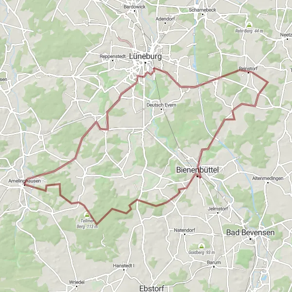 Map miniature of "Embsen and Loreley Gravel Ride" cycling inspiration in Lüneburg, Germany. Generated by Tarmacs.app cycling route planner
